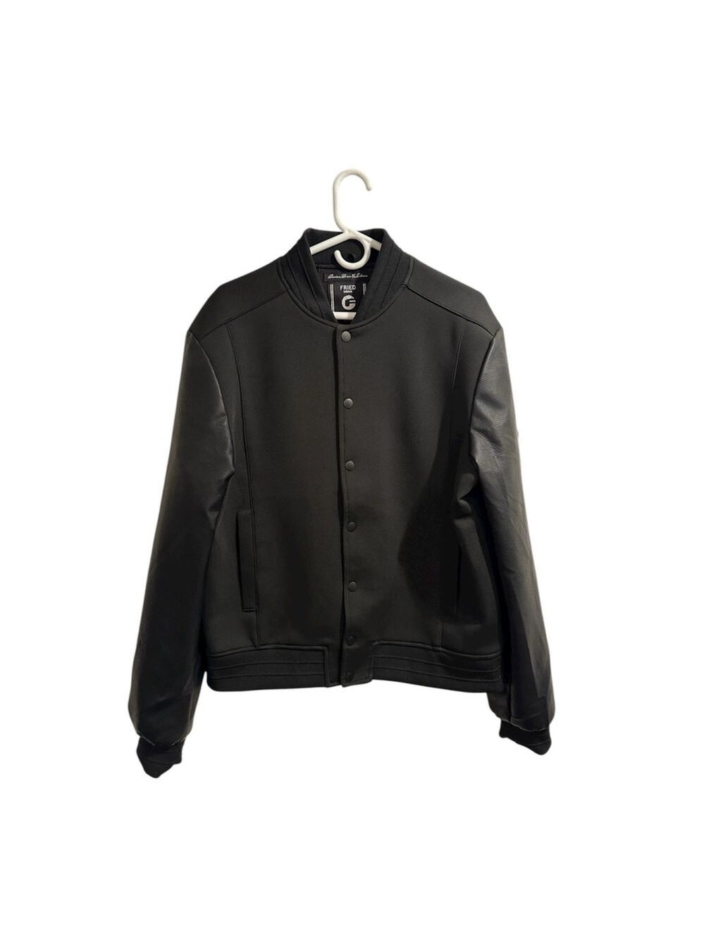 Fried Denim Sleek Chic Varsity Jacket Womens XL BLACK Faux Leather Long Sleeves